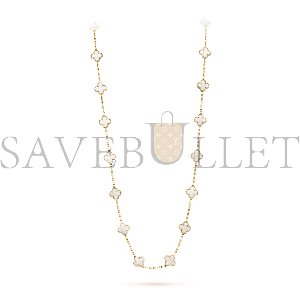 V*N CL*F arpels vintage alhambra long necklace, 20 motifs - yellow gold, mother-of-pearl  vcara42100